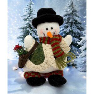 Festive Snowman Plush Christmas Decoration with Hat Scarf & Berry Bag